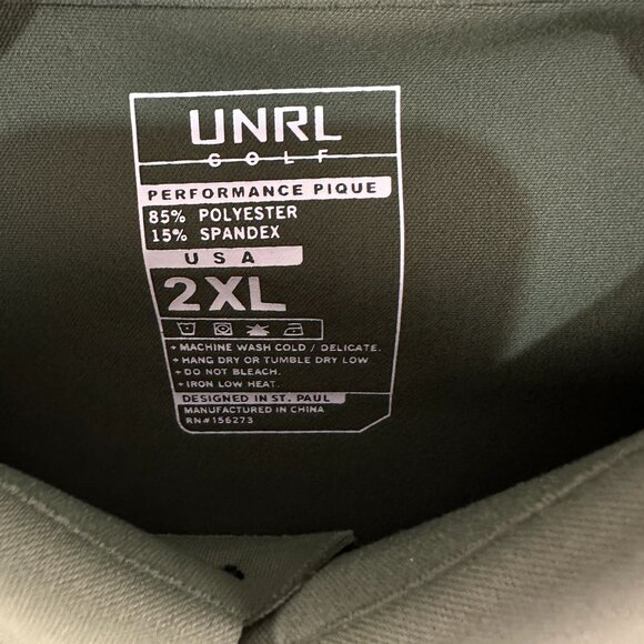 UNRL Shirt Men's XXL 2XL Olive Green Performance Pique Short Sleeve Golf Polo - Picture 5 of 8